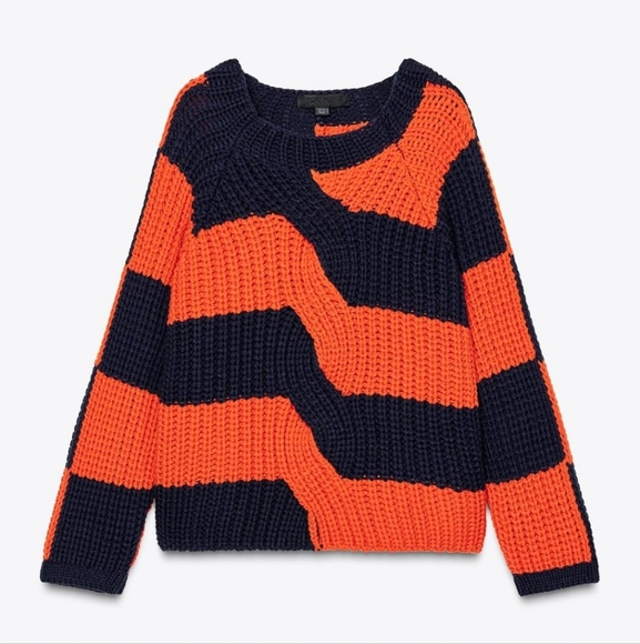 Zara Bold Knit Sweater in Orange and Black - Picture 1 of 3